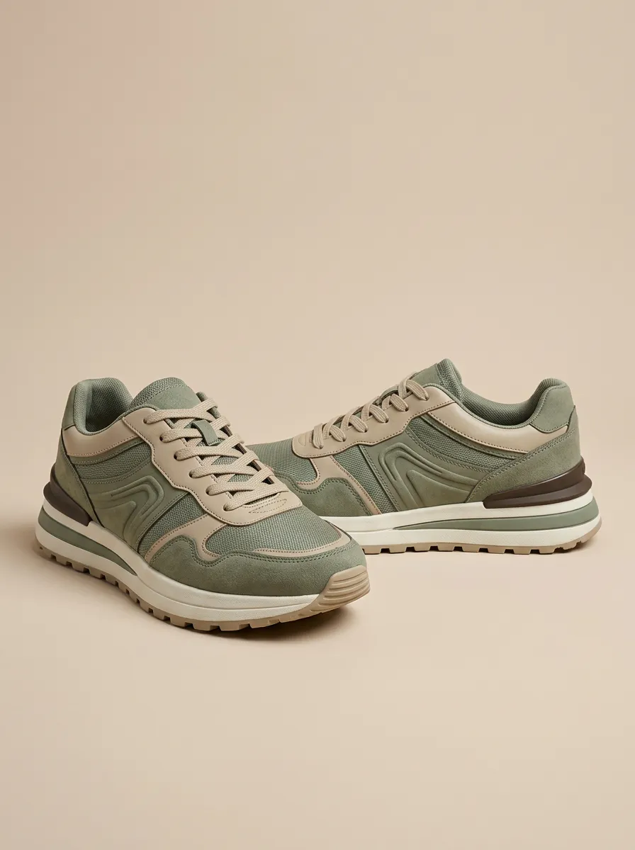 Men's Casual Outdoor Suede Mesh Print Sneakers