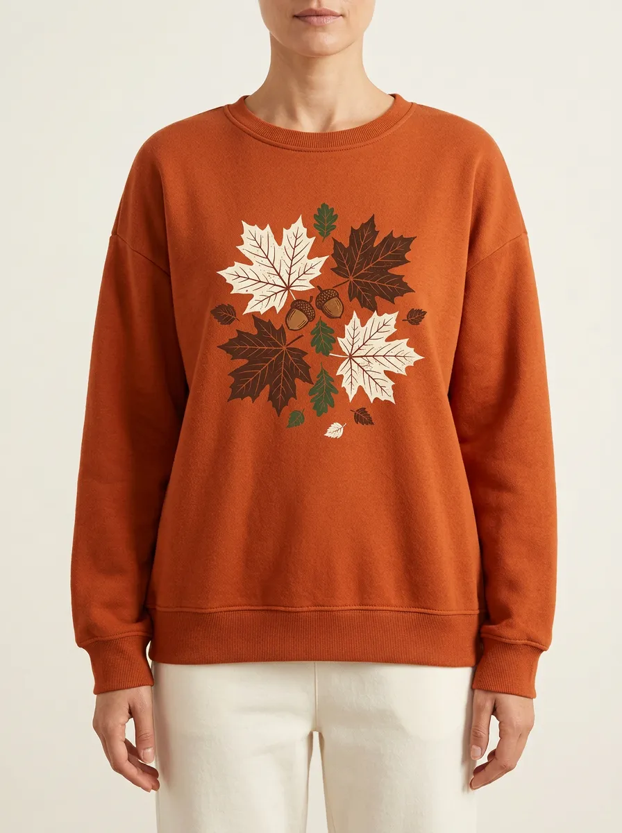 Clean Maple-Leaf Printed Acorn Graphic Sweatshirt