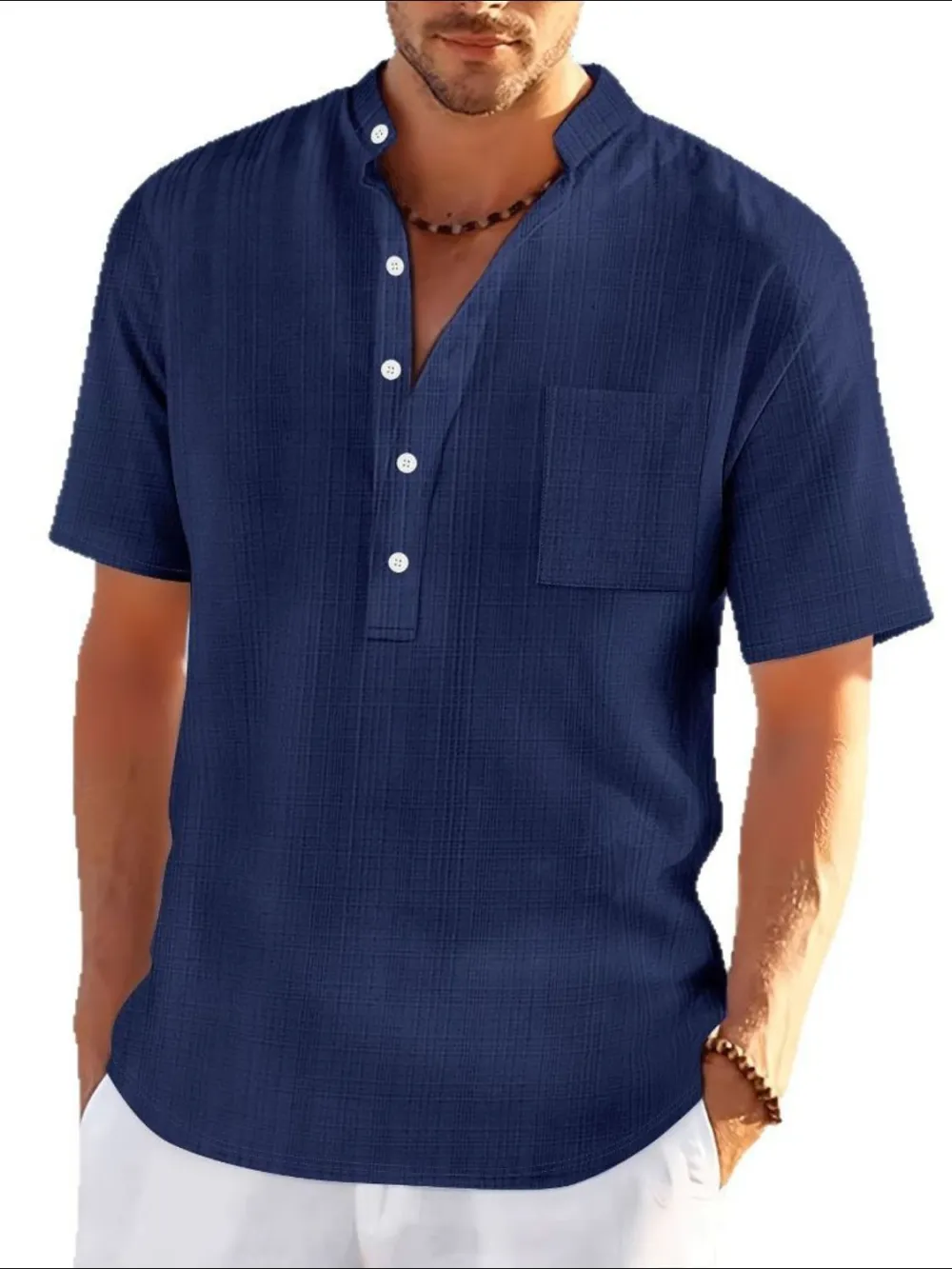 Easy Fit Button Front Short Sleeve Collared Polo Shirt