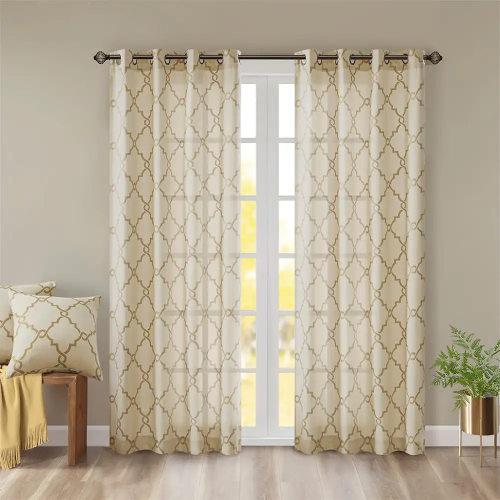 Relaxed Cotton Geometric Grommet Modern Curtain Panel