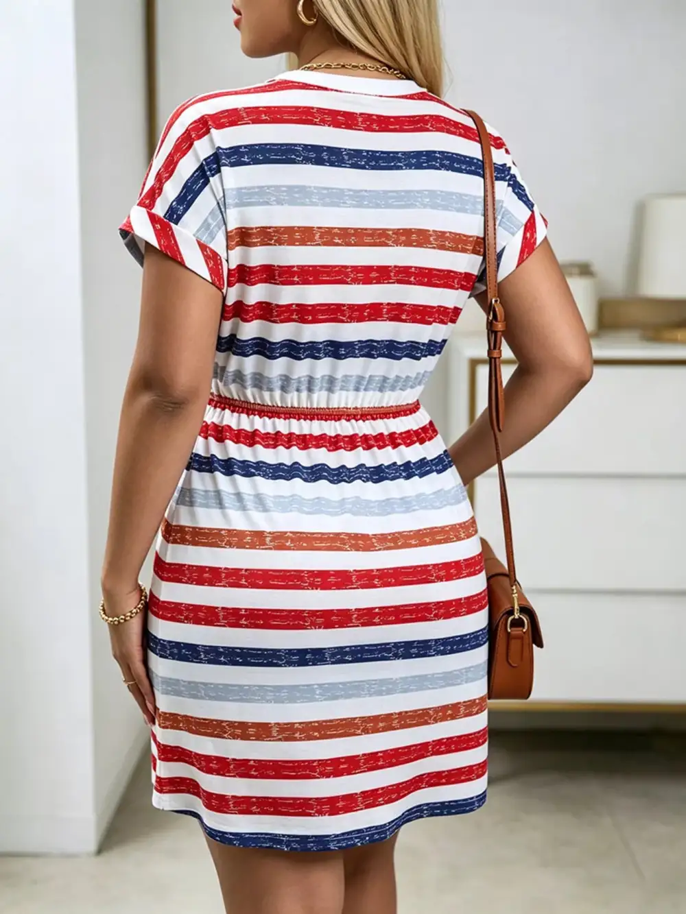 Striped Drawstring Waist Casual Dress