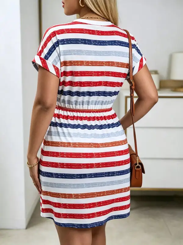 Striped Drawstring Waist Casual Dress