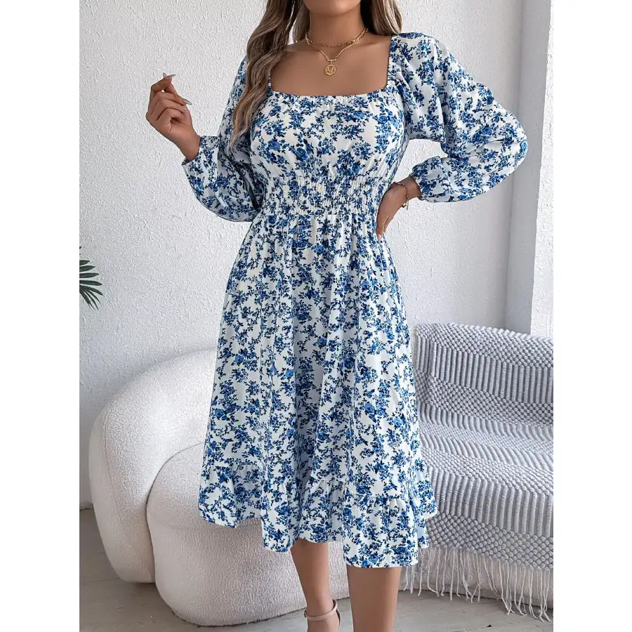 Long Sleeve Square Neck Midi Dress