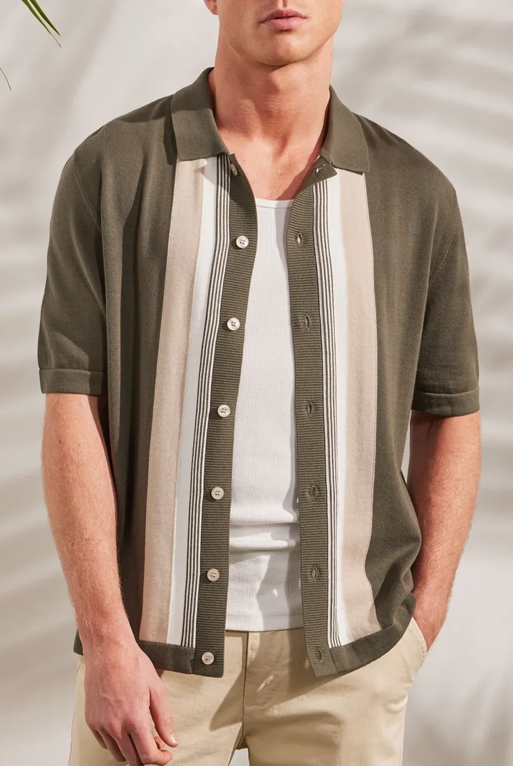 Minimalist Paneled Short Sleeve Linen Shirt