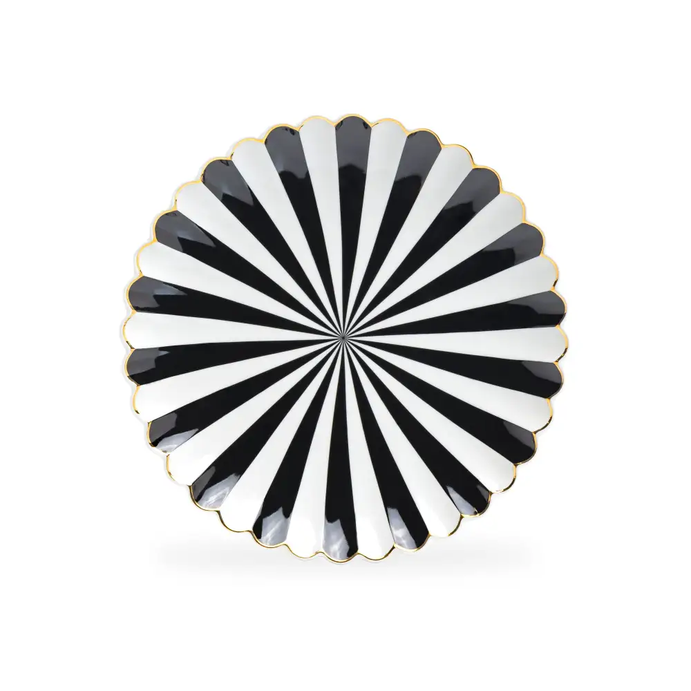 Striped Scalloped Porcelain Dessert Plate