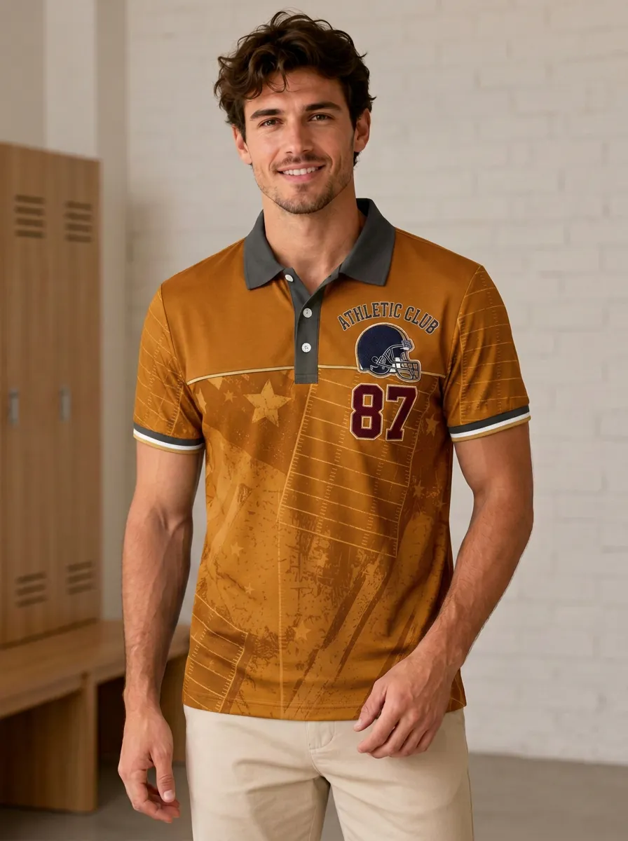 Men's Football Helmet Athletic Club Polo Shirt