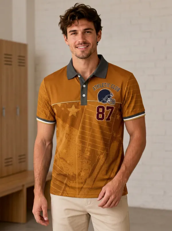 Men's Football Helmet Athletic Club Polo Shirt