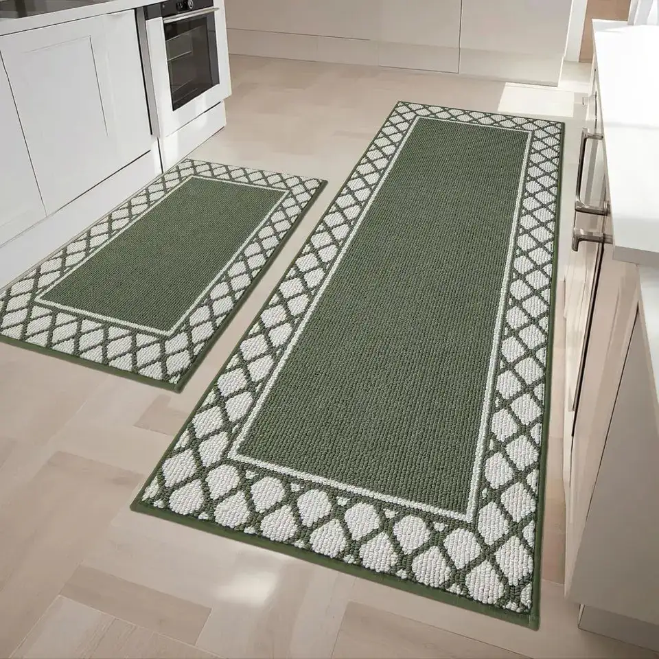 Grid Border Kitchen Rug Set
