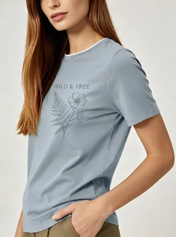 Women's Wild & Free Nature Fern Flower Printed T-shirt