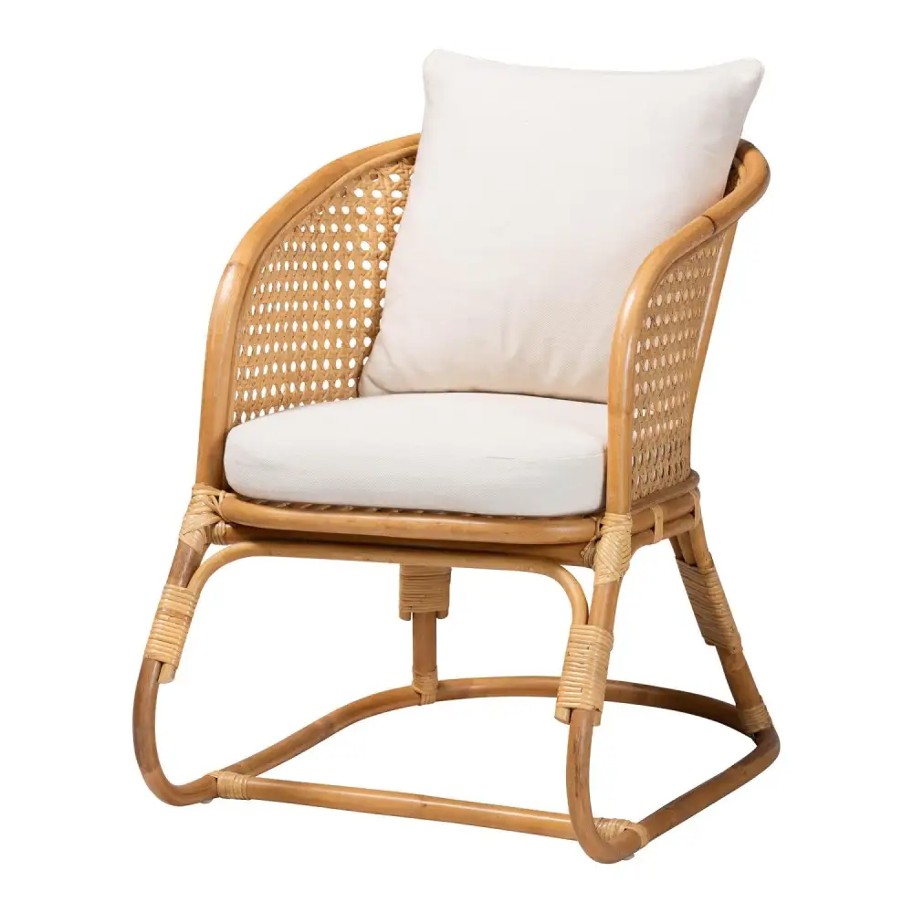 Cane Webbing Padded Accent Chair
