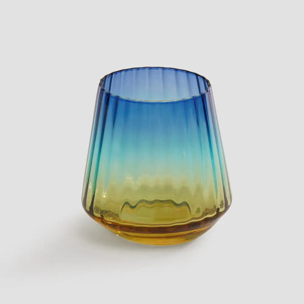 Blue Ribbed Drinking Glass Set