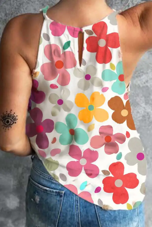 Cute Floral Print Vest Top