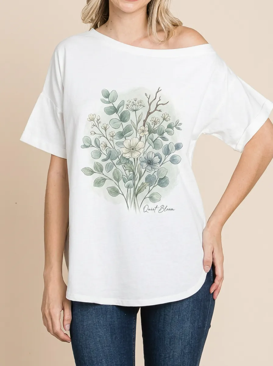 Women's Botanical Nature Lover Quiet Bloom Printed T-shirt