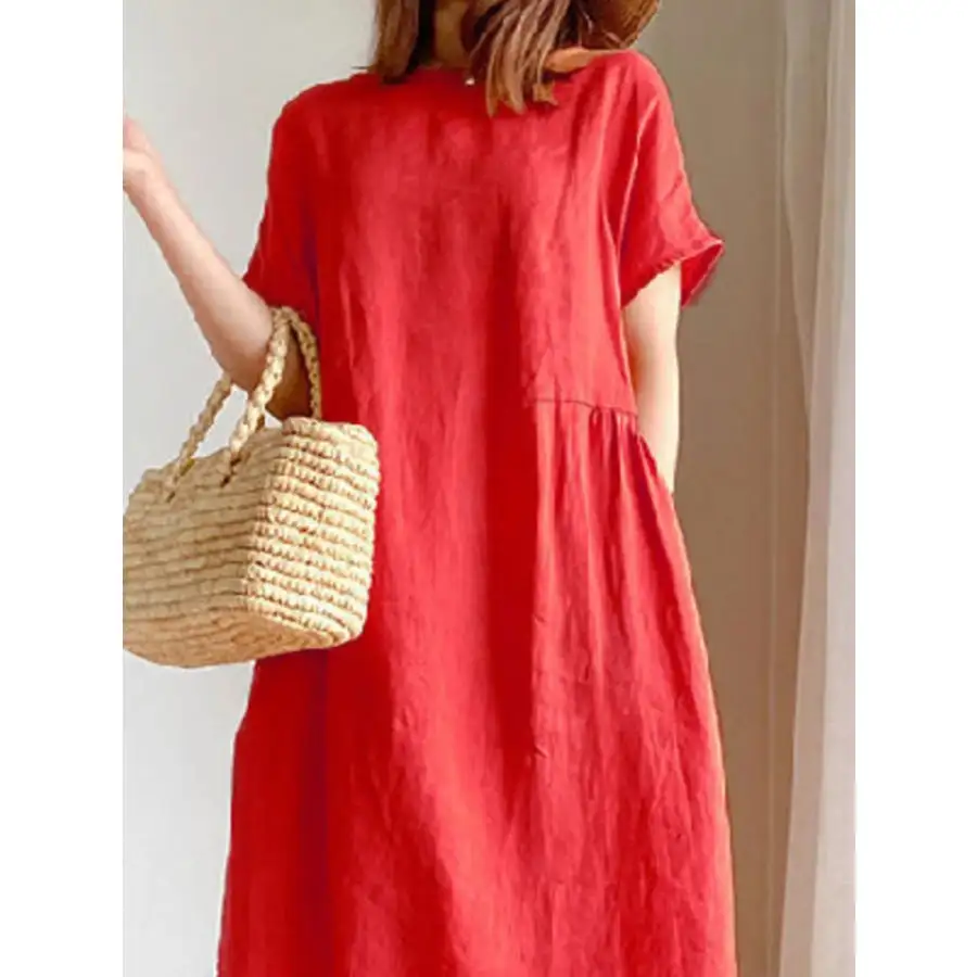 Full Size Casual Round Neck Midi Dress Plus Size