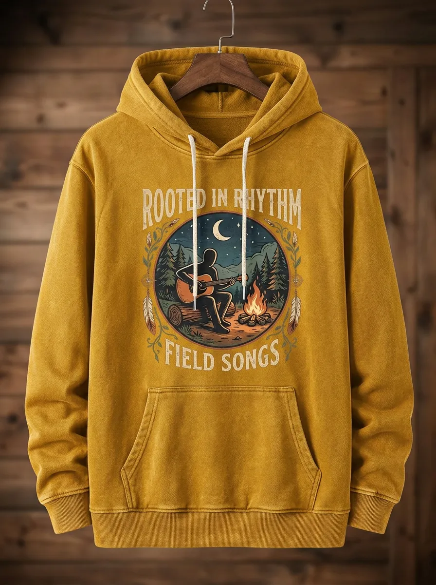 Country Music Campfire Guitar Motif Hoodie