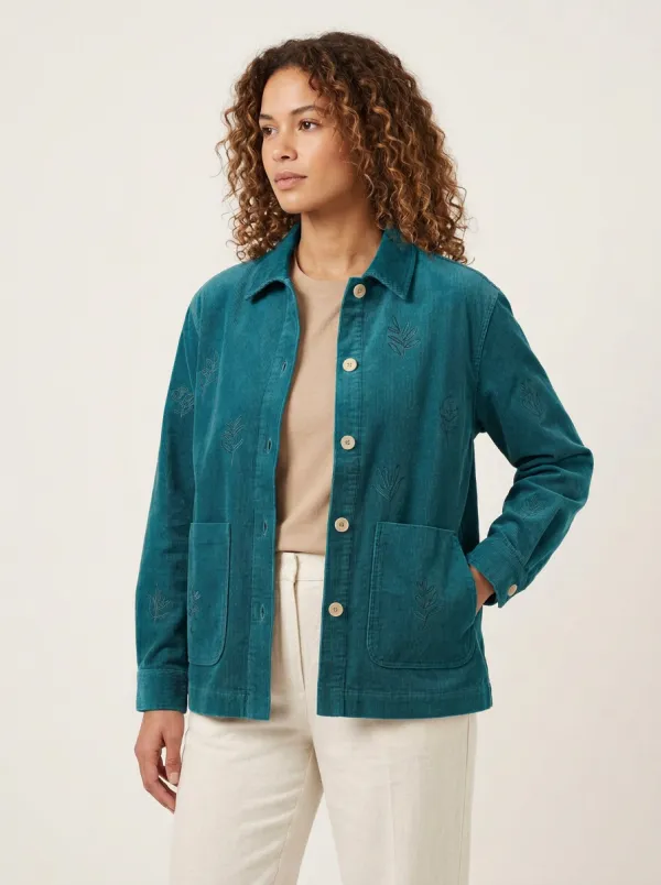 Women's Botanical Line-Art Embroidered Corduroy Jacket