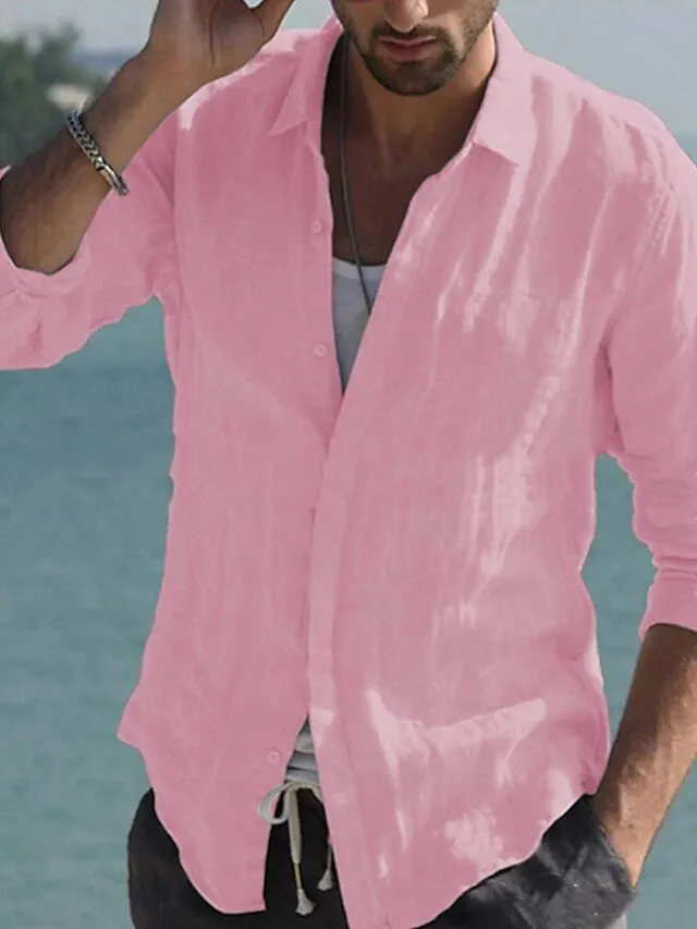 Men's Button-Front Casual Linen Shirt