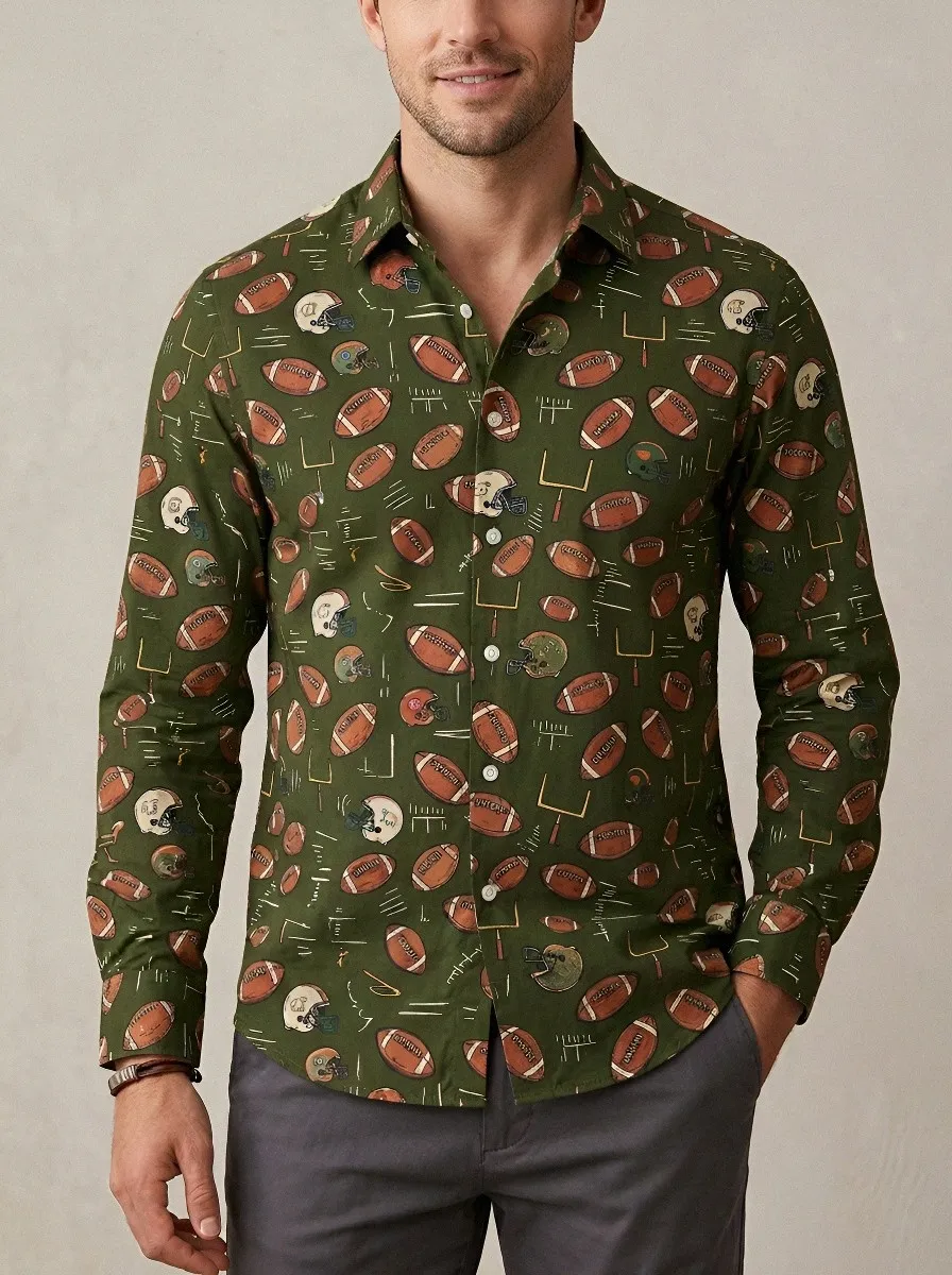 Men's American Football Lover Helmet Goal Post Printed Shirt
