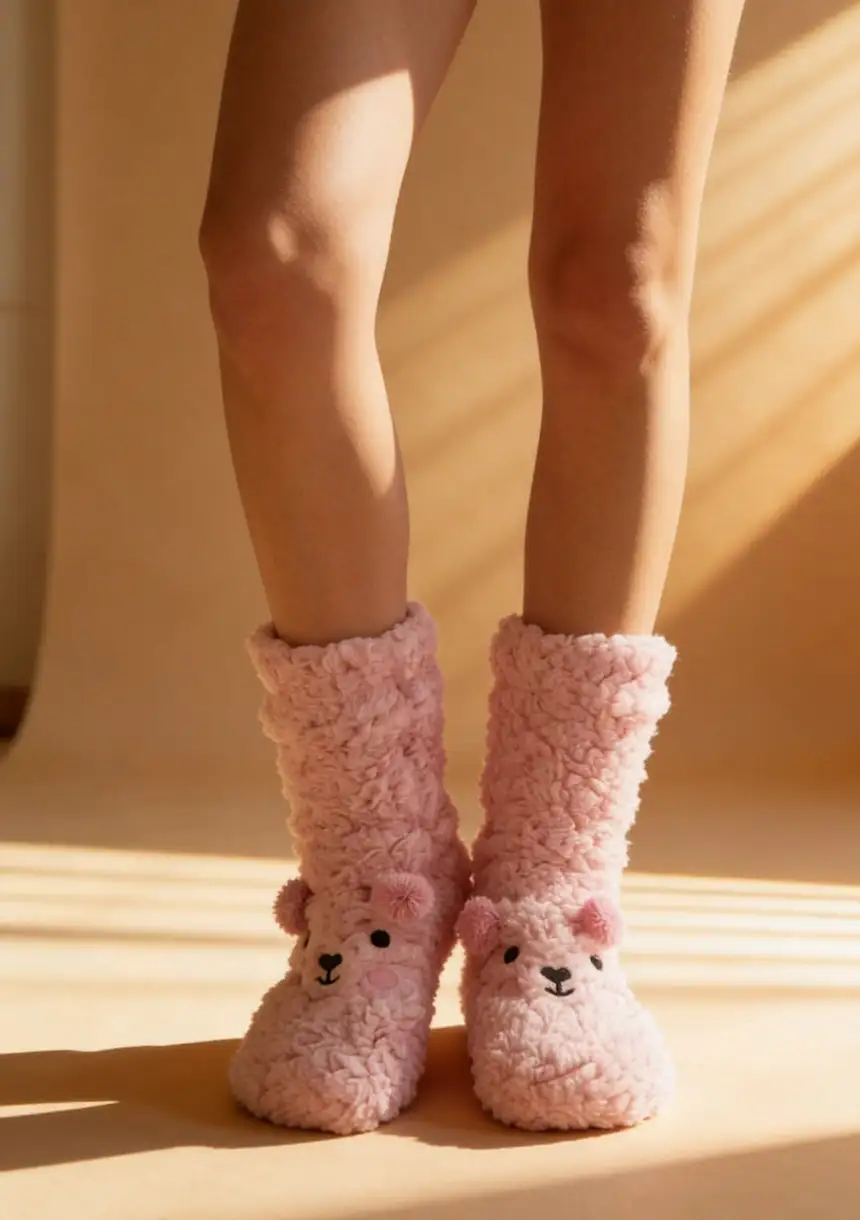 Long Plush Bear Motif Socks