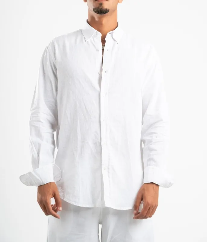 White Linen Button Front Shirt