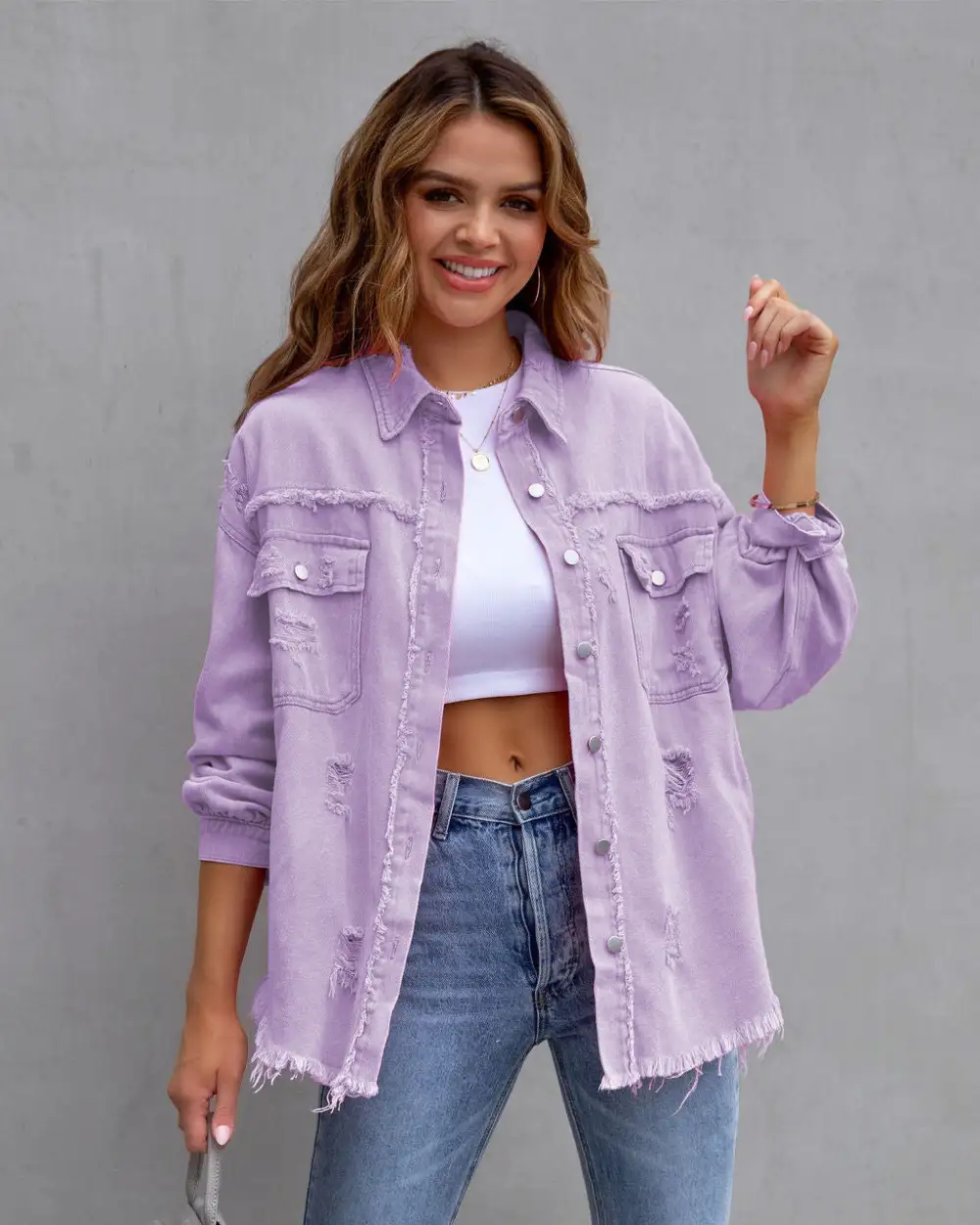 Distressed Shirt Style Jacket