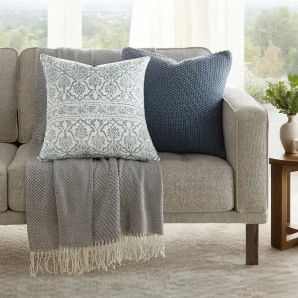 Throw Pillows Seed Stitch Knit with Antique Floral