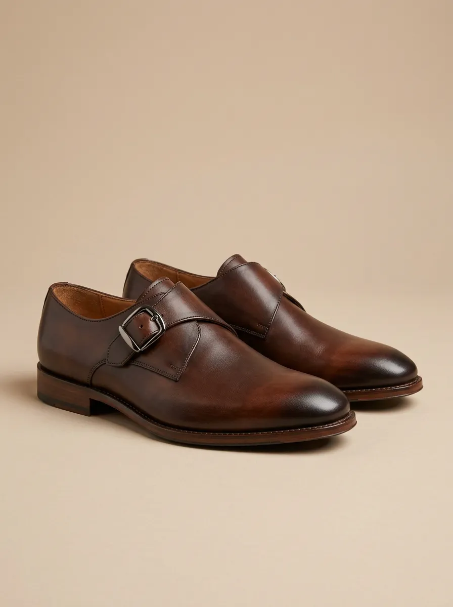 Men's Contemporary Classic Leather Single Monk Strap Dress Shoes
