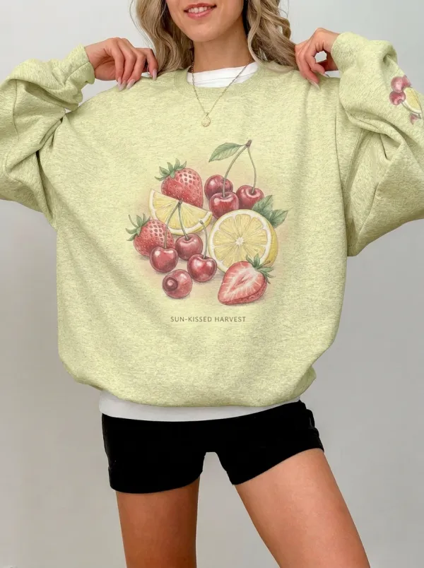 Women's Fruit Lover Strawberry Cherry Lemon Printed Sweatshirt