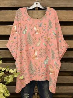 Bird Fox Rabbit Women's Loose Printed T-Shirt