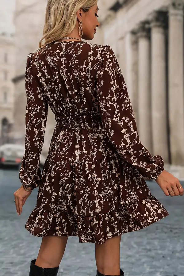 Layer Friendly Floral Shirred Long Sleeve Mini Dress
