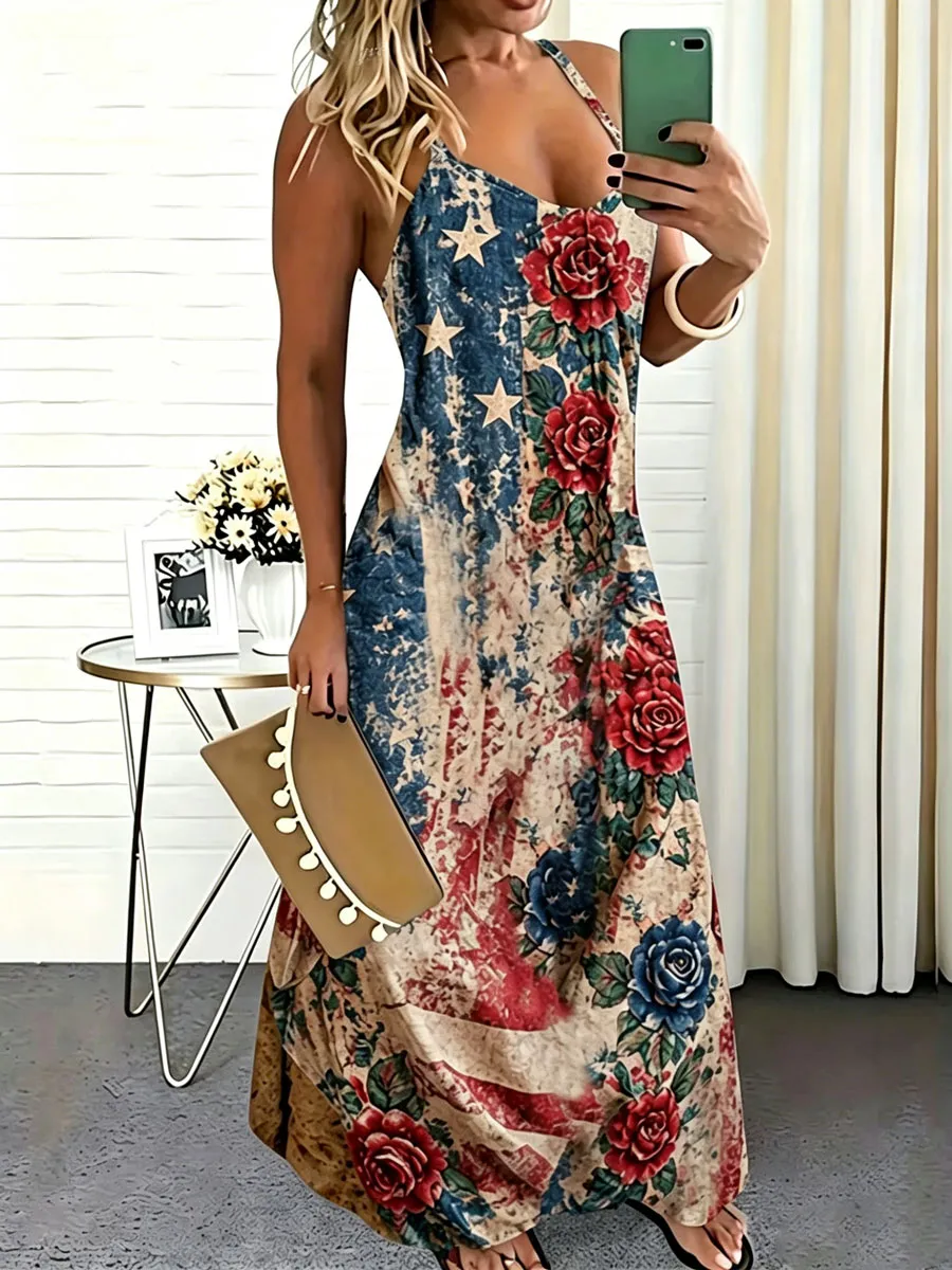 Women's Retro 250th Anniversary Print Casual Dress