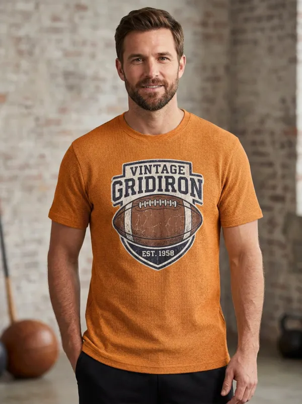 Men's Football Fan Vintage Gridiron Graphic Printed T-Shirt