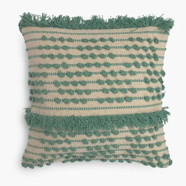 Fringed Green Pillow Cover