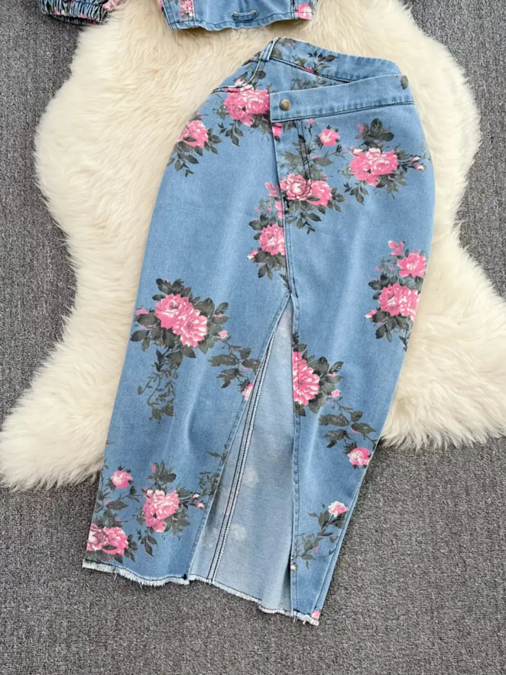 Smocked Denim Coordinated Set Pants