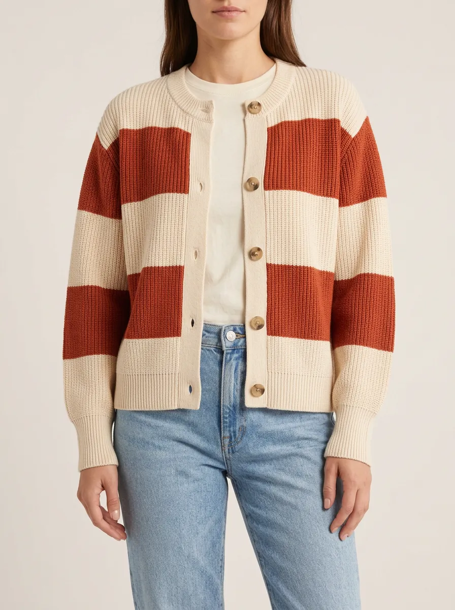 Ribbed Rugby Striped Knit Cardigan
