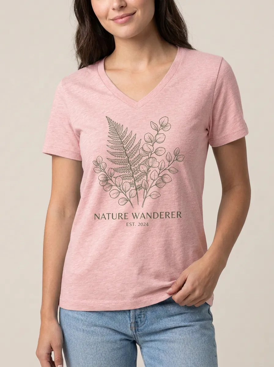 Women's Nature Wanderer Fern Eucalyptus Printed V-neck T-shirt