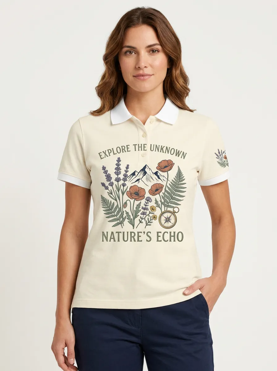 Nature Explorer Mountain Flower Compass Polo Shirt