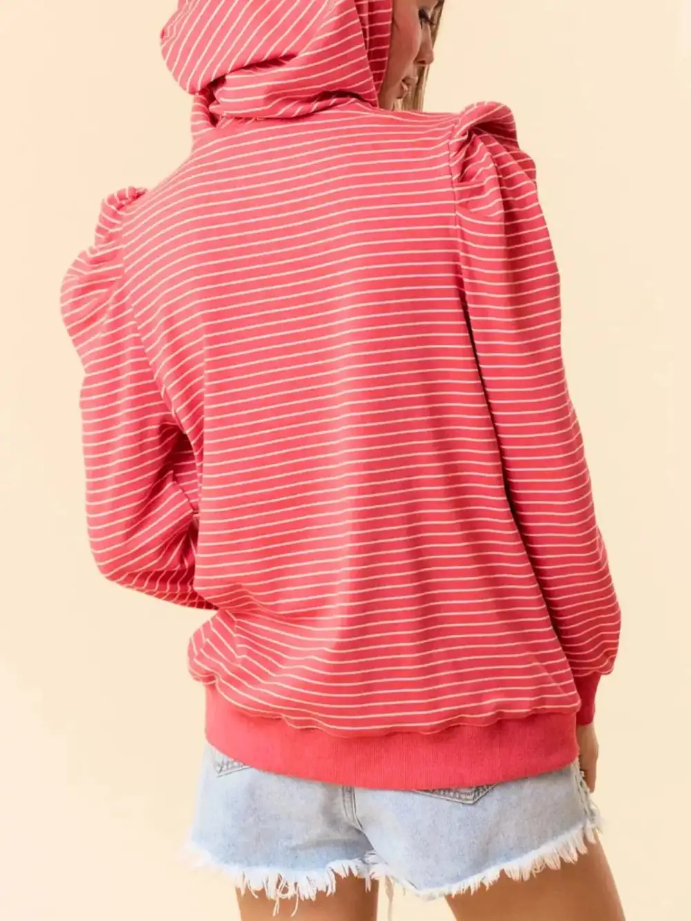 Drawstring Pocketed Striped Hoodie