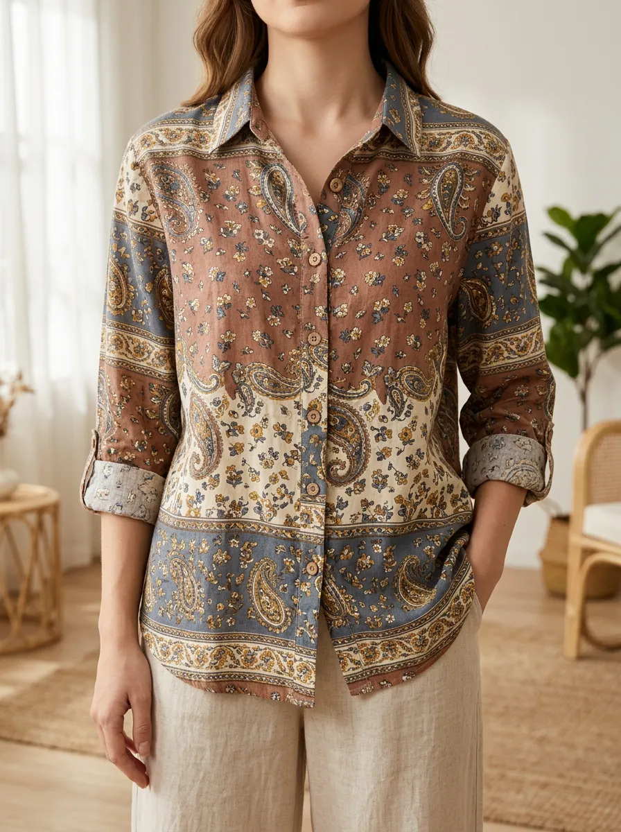 Women's Meadow Boho Vintage Paisley Floral Shirt