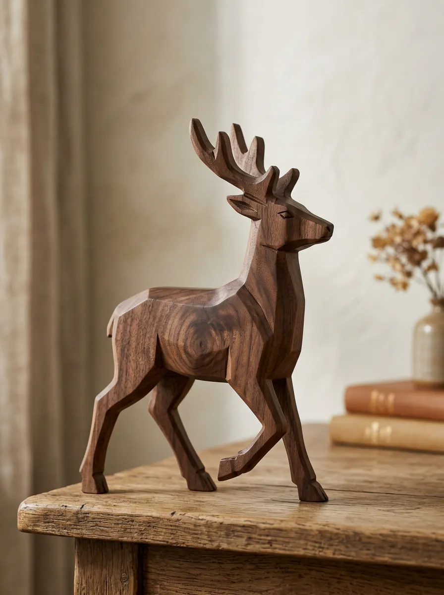 Home Decor Geometric Deer Carved Wooden Figurine Ornament
