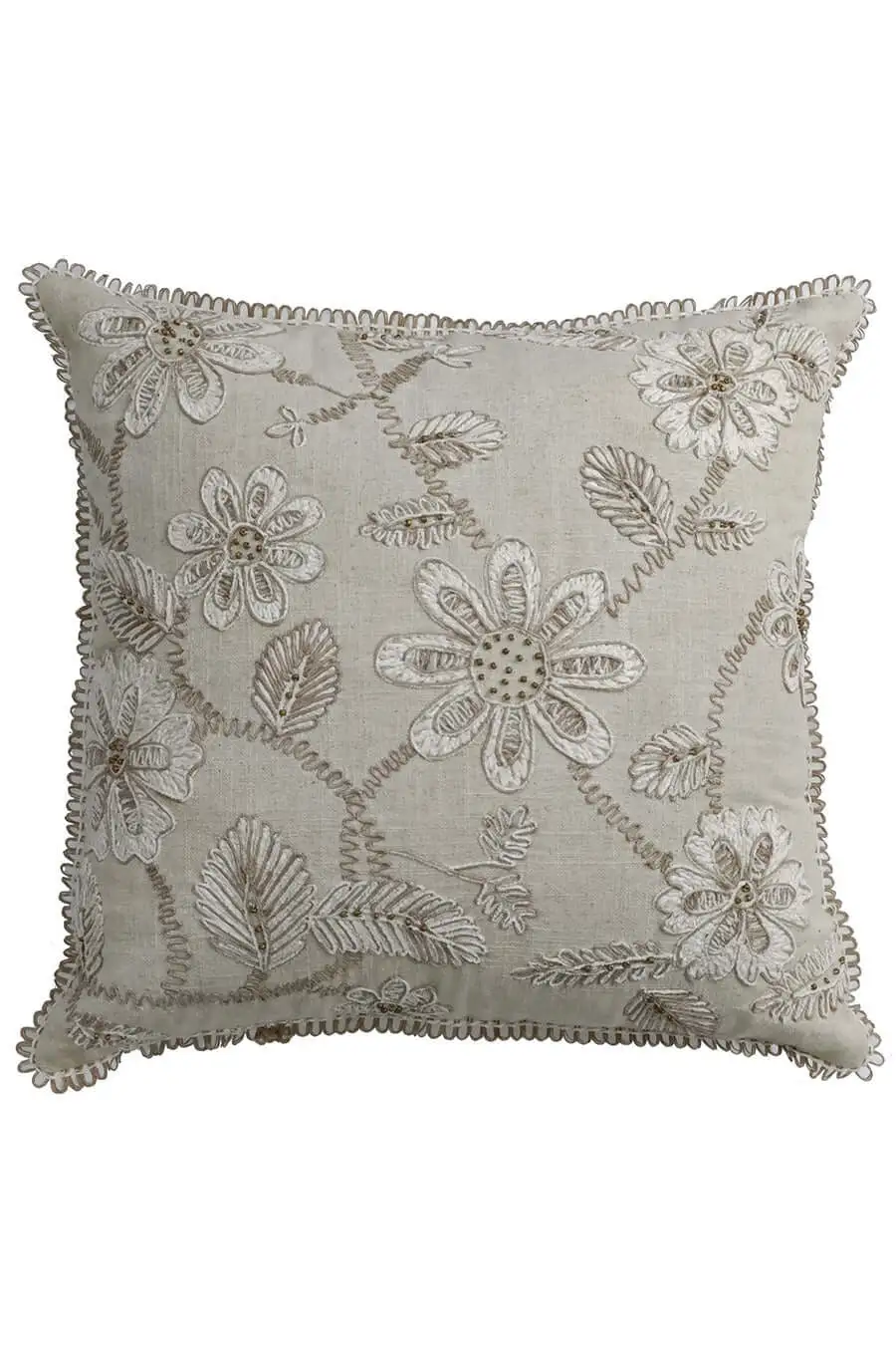 Hand Embroidered Textured Cotton Linen Decorative Cushion Cover