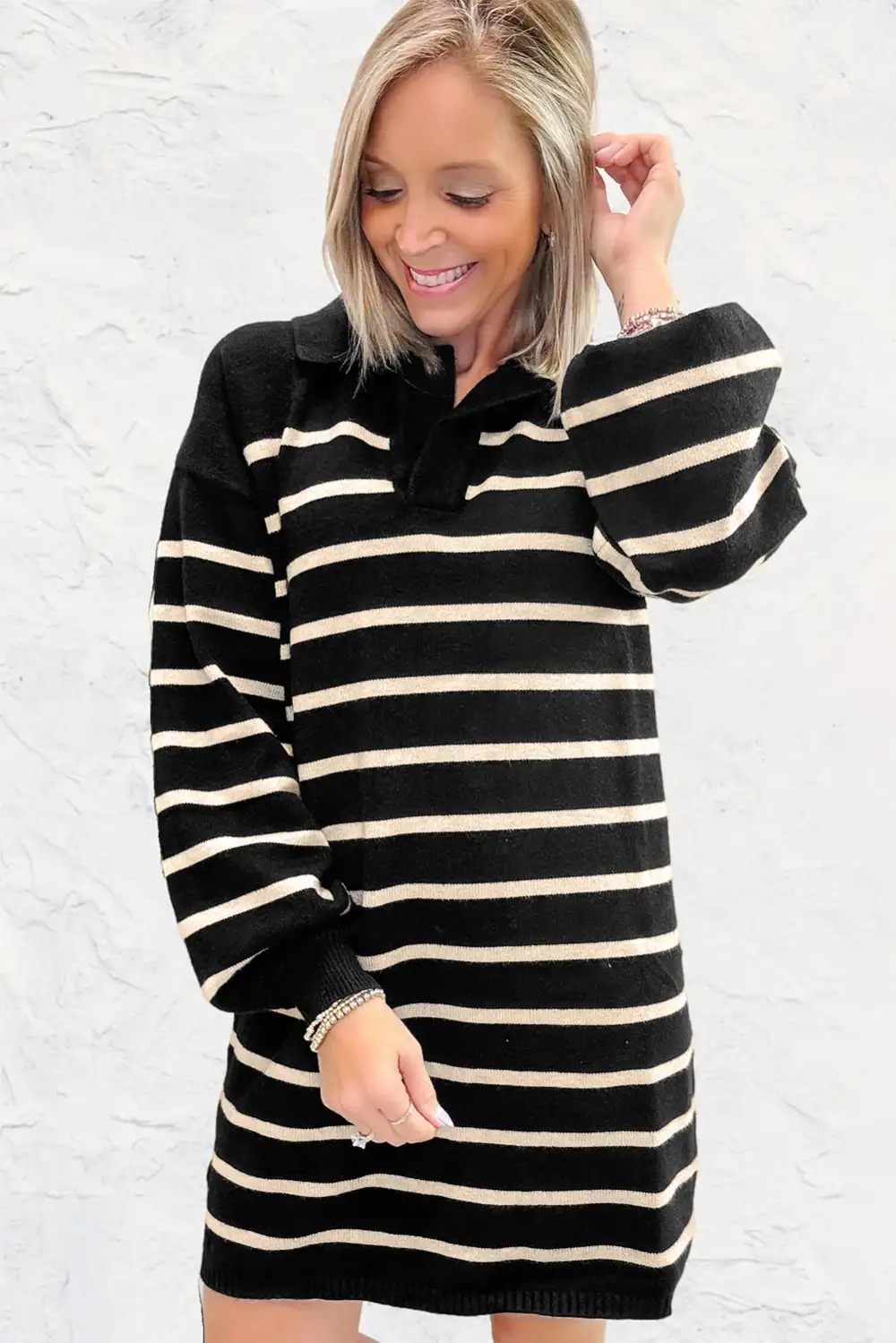 Clean Line Striped Puff Sleeve Mini Dress