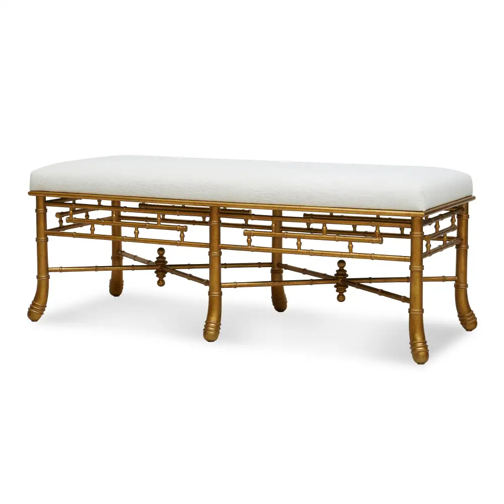 Distinctive Geometric Bamboo Linen Carved Accent Stool