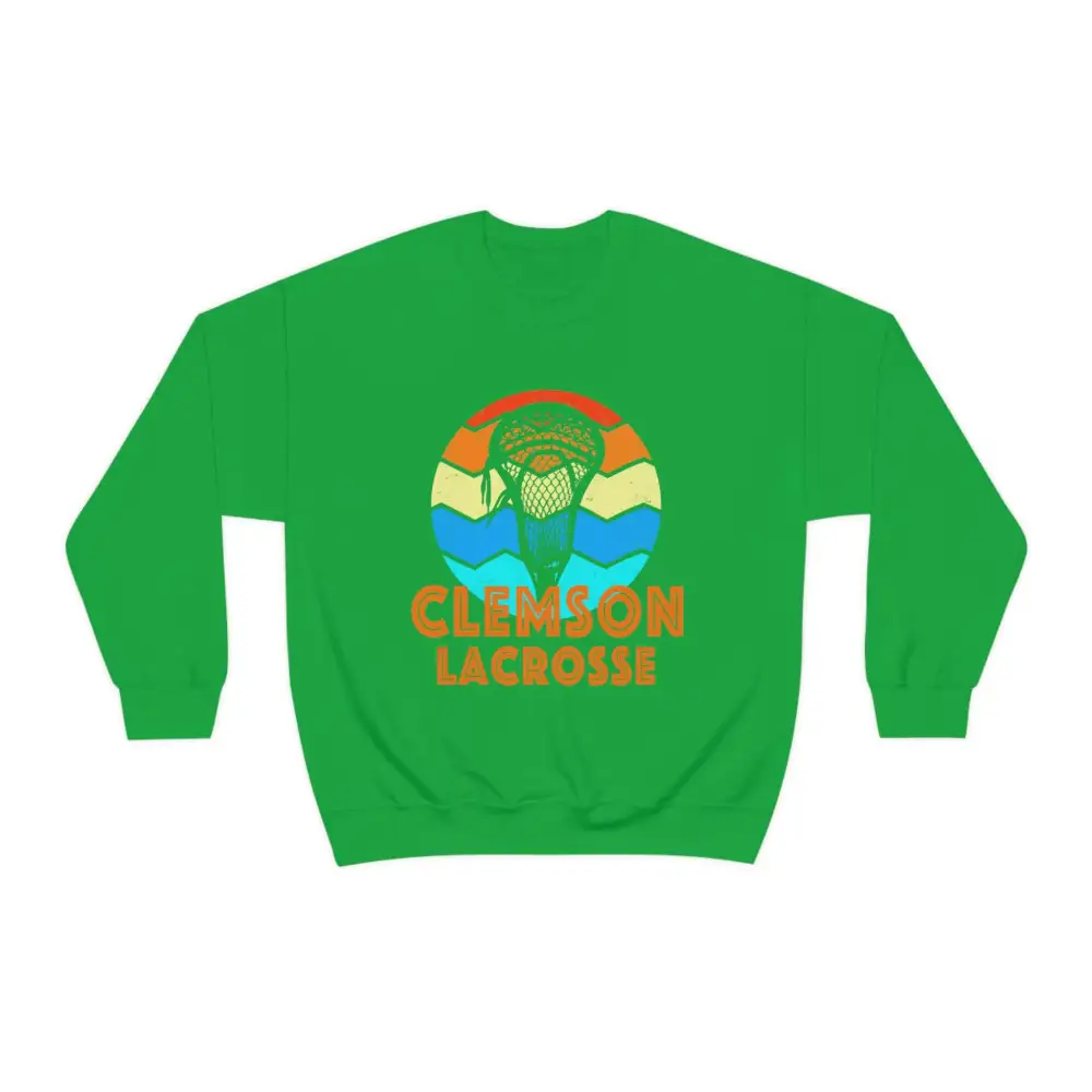 Retro Sunset Lacrosse Graphic Crewneck Sweatshirt