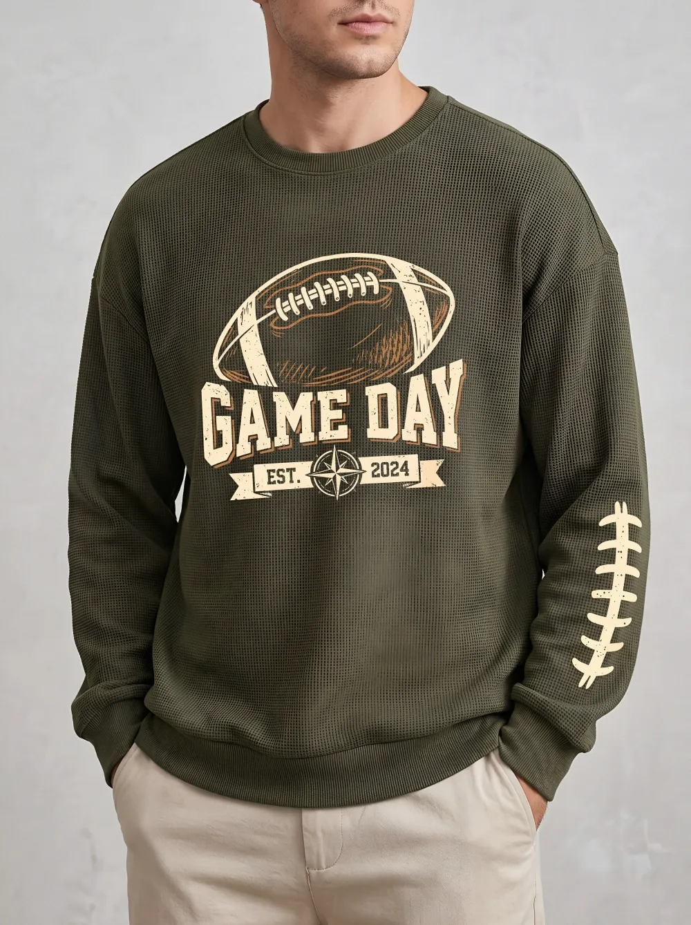 Men's Football Game Day Compass Printed Waffle Knit Sweatshirt