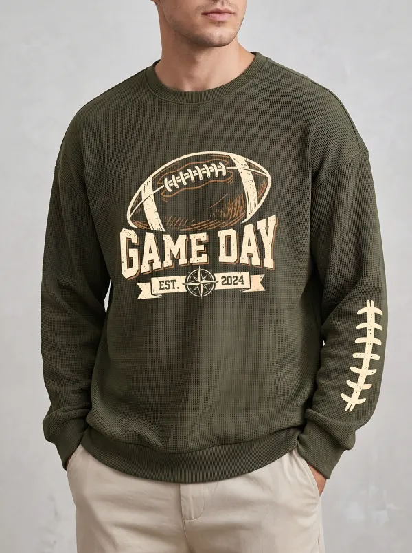 Men's Football Game Day Compass Printed Waffle Knit Sweatshirt