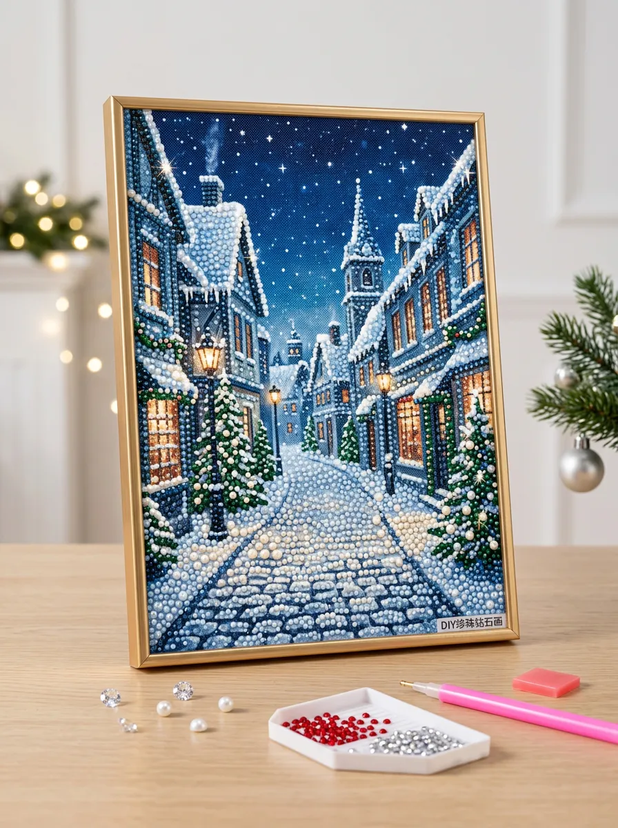 Snowy Village Street Christmas DIY Diamond Painting Kit