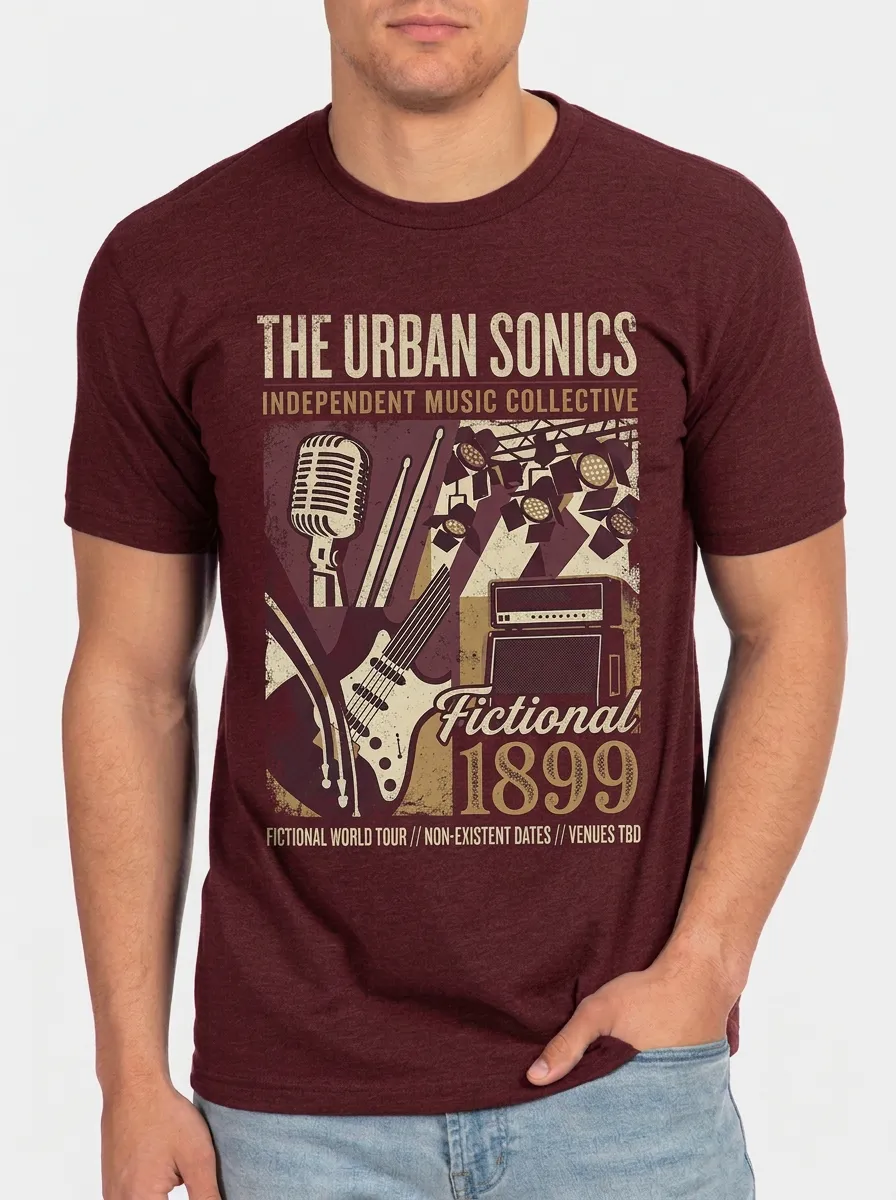 Men's Music Lover Urban Sonics Guitar Microphone Printed T-shirt