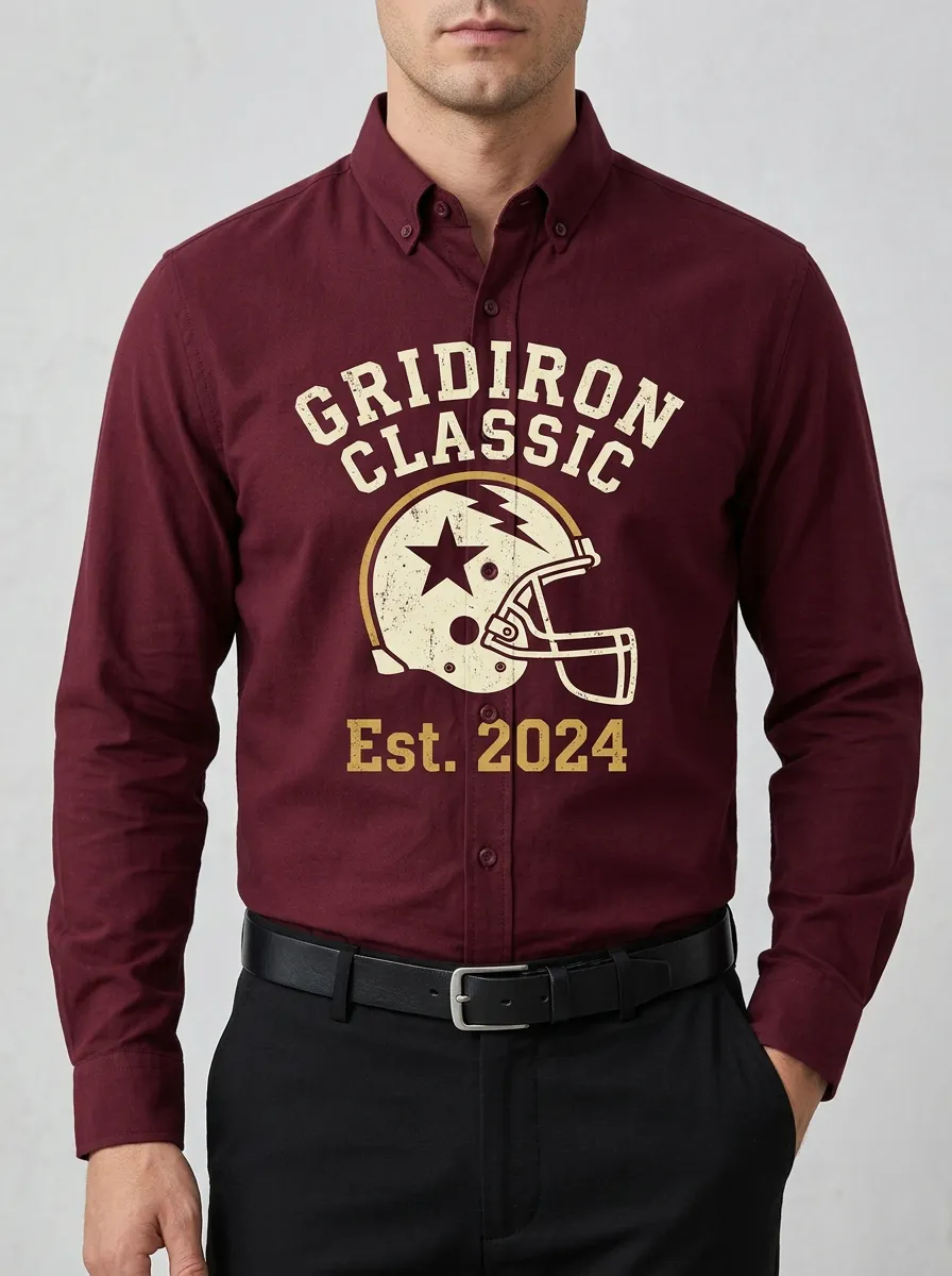 Men's Football Lover Gridiron Classic Helmet Printed Button-Down Shirt