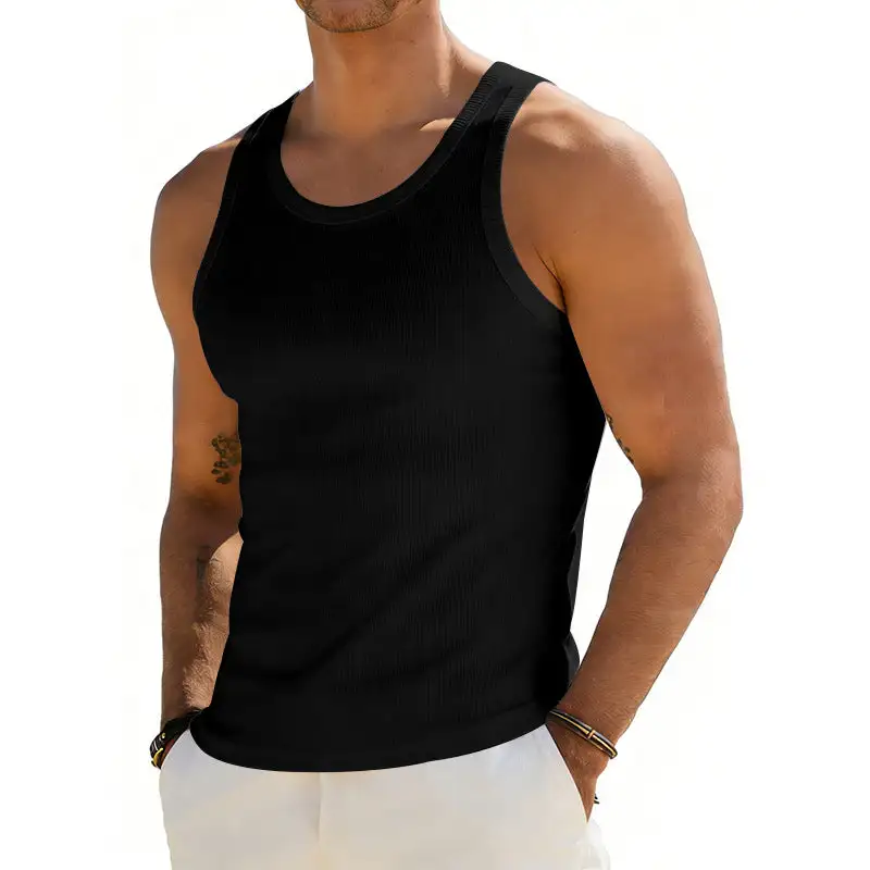Men's Ribbed Casual Tank Top With Wide Straps And A Fitted Cut